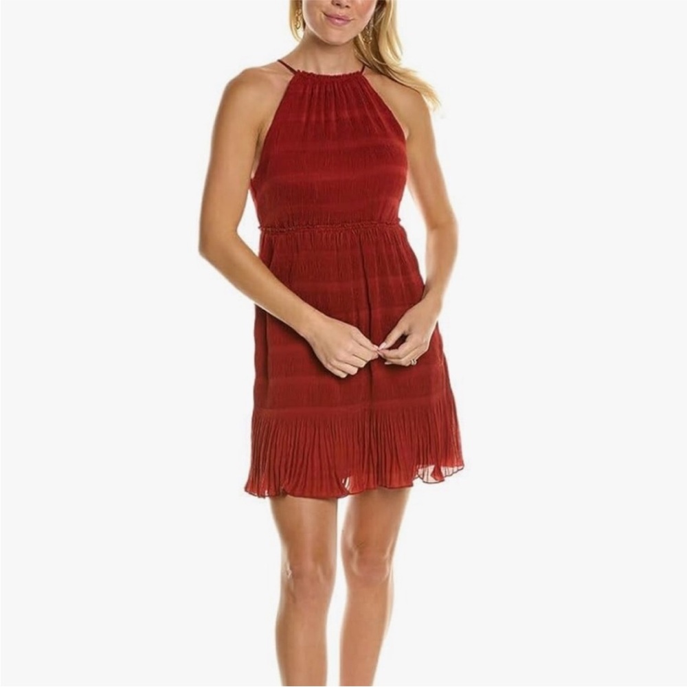 Rebecca Taylor Burnt Orange Pleated Voile Mini Dress